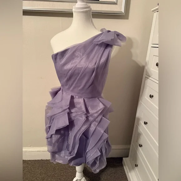 White by Vera Wang | Dresses | Vera Wang Dress Babydoll Size 2 Sheer Bridesmaid  Purple One Shoulder | Poshmark